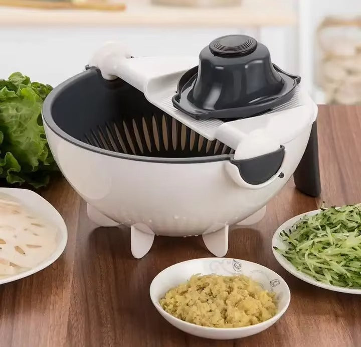 7-in-1 Multifunctional Vegetable Cutter with Rotating Drain Basket