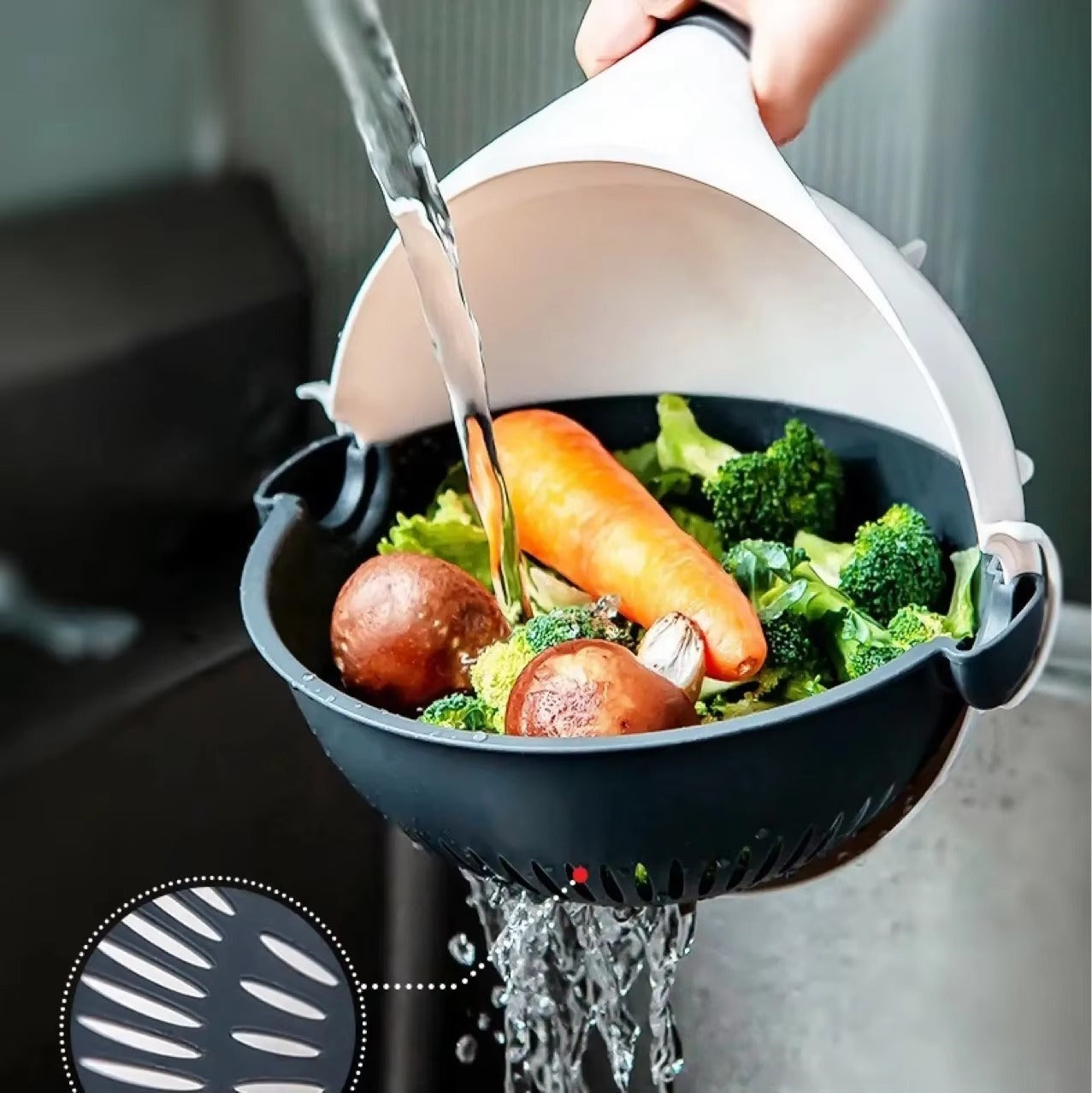 7-in-1 Multifunctional Vegetable Cutter with Rotating Drain Basket