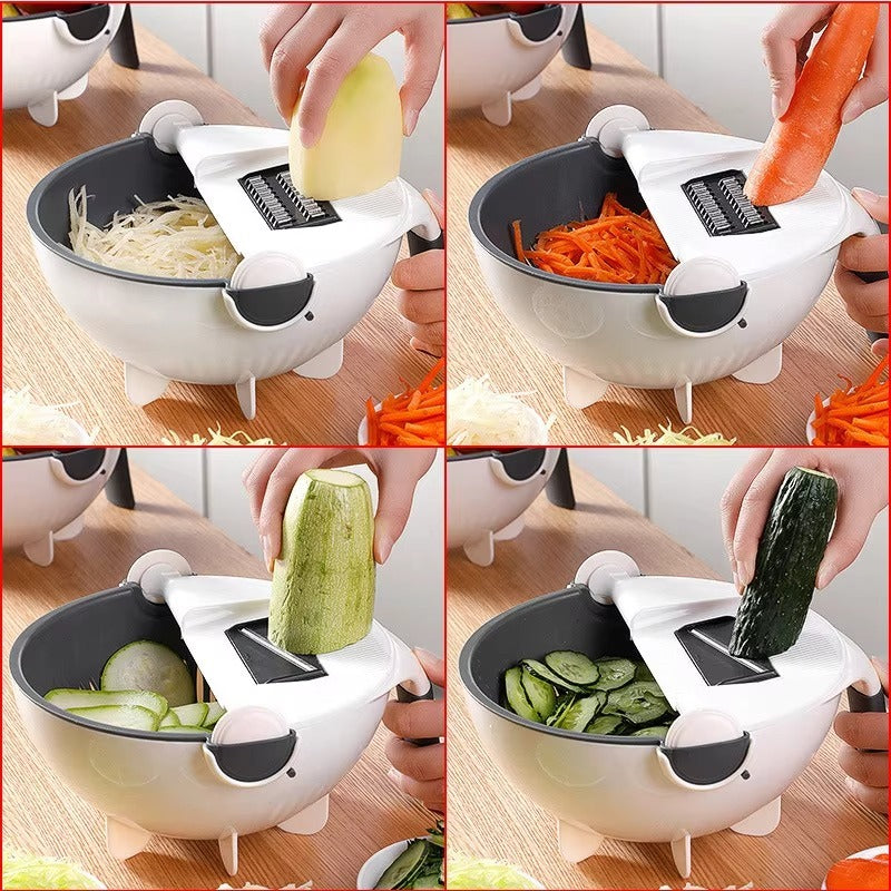 7-in-1 Multifunctional Vegetable Cutter with Rotating Drain Basket