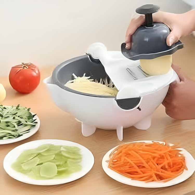 7-in-1 Multifunctional Vegetable Cutter with Rotating Drain Basket