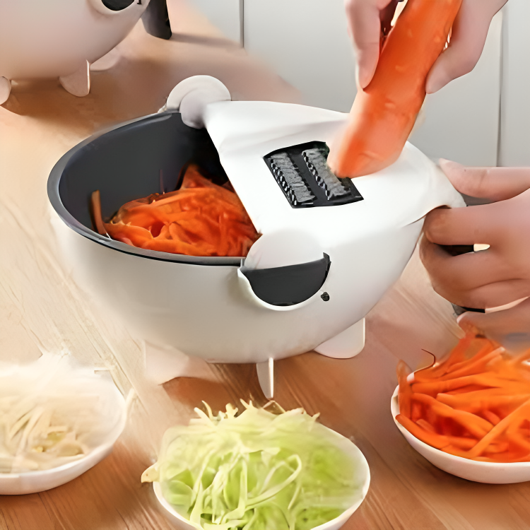 7-in-1 Multifunctional Vegetable Cutter with Rotating Drain Basket