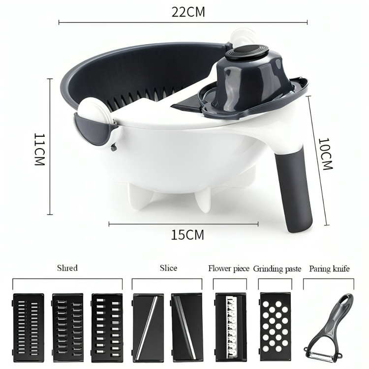 7-in-1 Multifunctional Vegetable Cutter with Rotating Drain Basket
