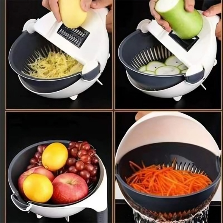 7-in-1 Multifunctional Vegetable Cutter with Rotating Drain Basket