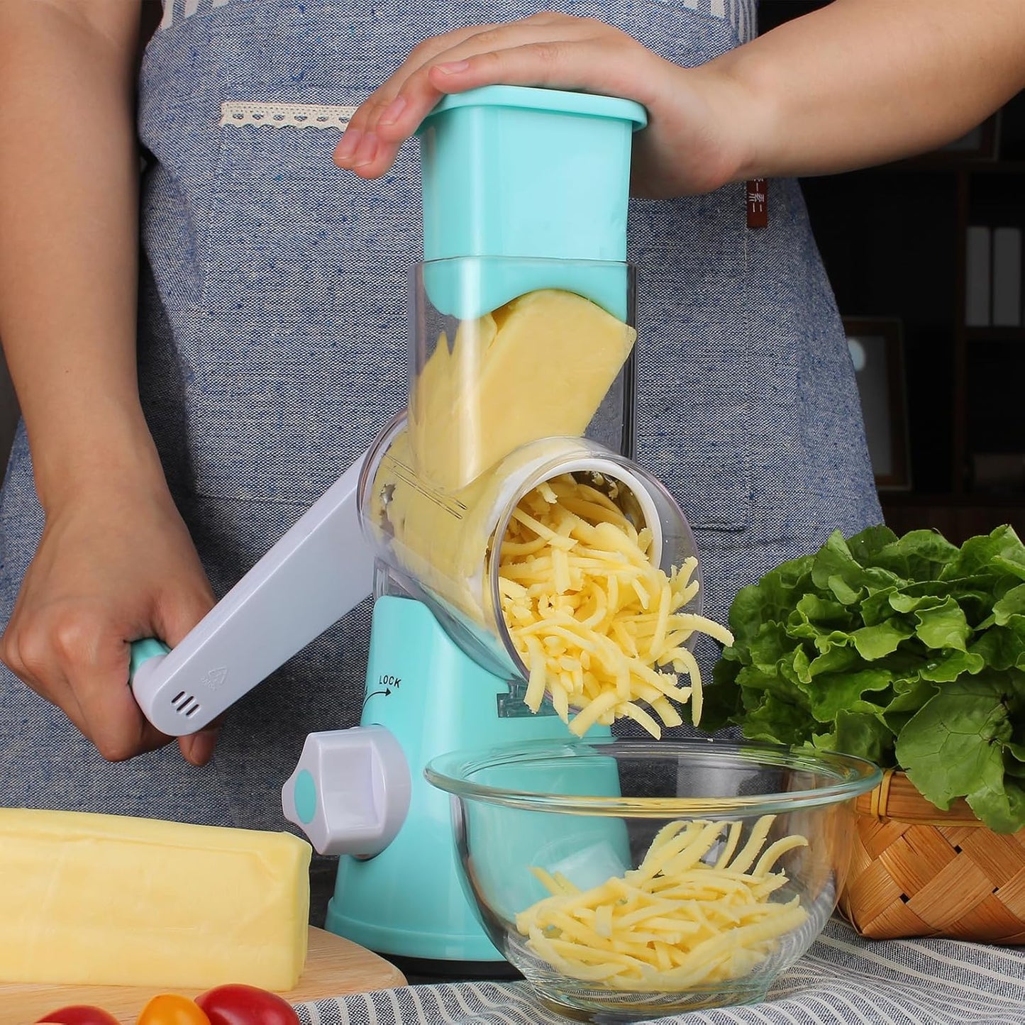 Multifunctional TableTop Vegetable Drum Grater - Slicer/Cutter