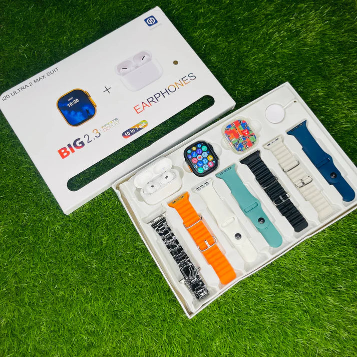 i20 Ultra Smartwatch – 10-in-1 Bundle with Wireless Earbuds, Custom Straps