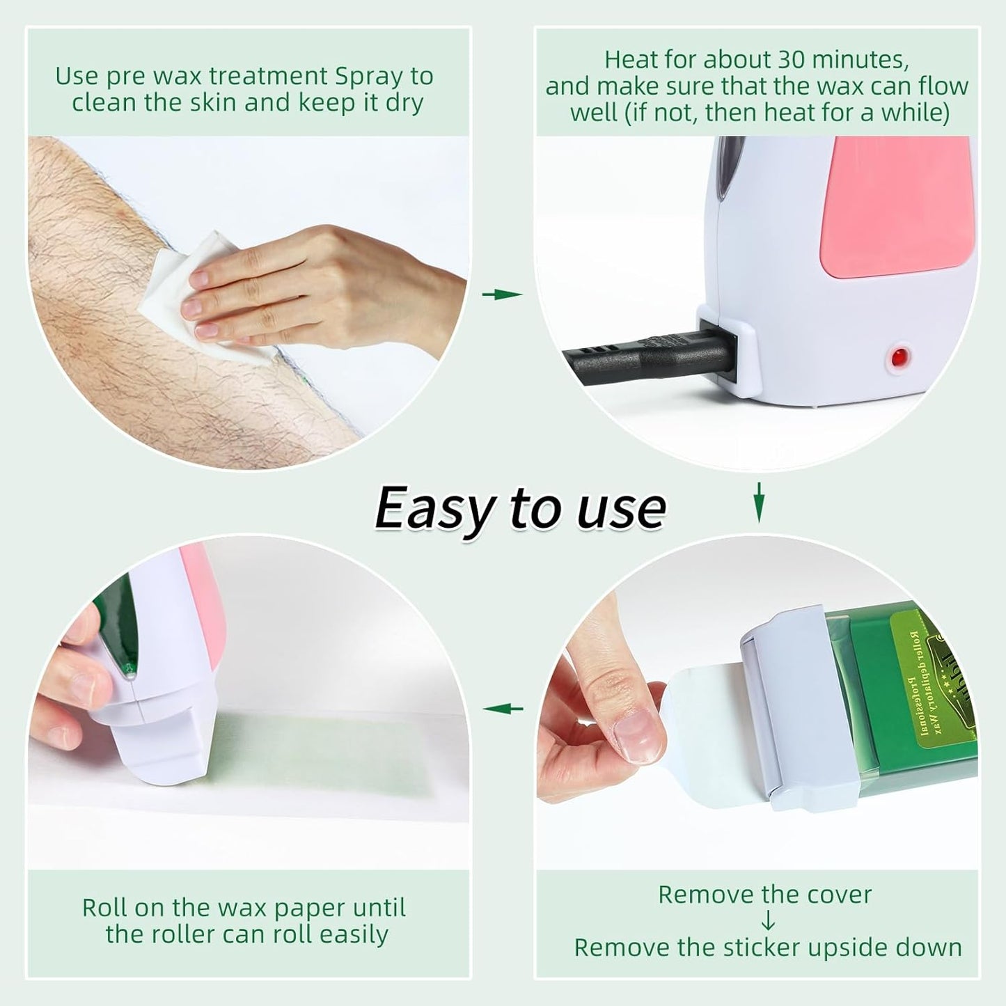 3 in 1 Depilatory Wax Warmer Roller – Painless Hair Removal at Home