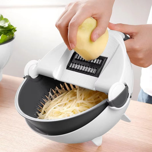 7-in-1 Multifunctional Vegetable Cutter with Rotating Drain Basket