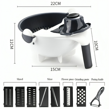 7-in-1 Multifunctional Vegetable Cutter with Rotating Drain Basket