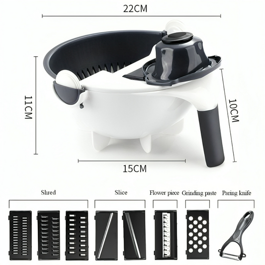 7-in-1 Multifunctional Vegetable Cutter with Rotating Drain Basket