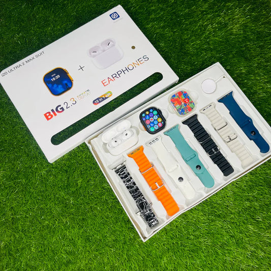 i20 Ultra Smartwatch – 10-in-1 Bundle with Wireless Earbuds, Custom Straps
